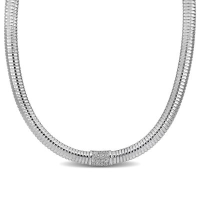 Cubic Zirconia Stretch Omega Necklace in Sterling Silver